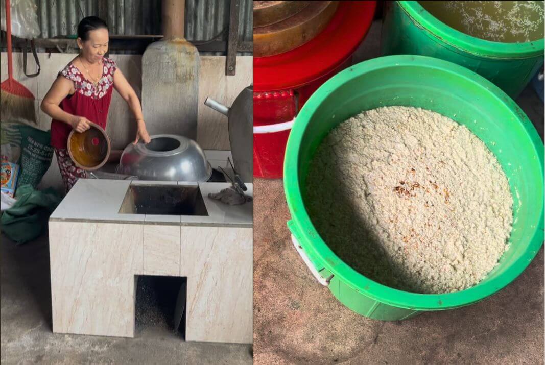 Handcrafted Rice Wine Production Using Fermented Rice Rice wine cooking process